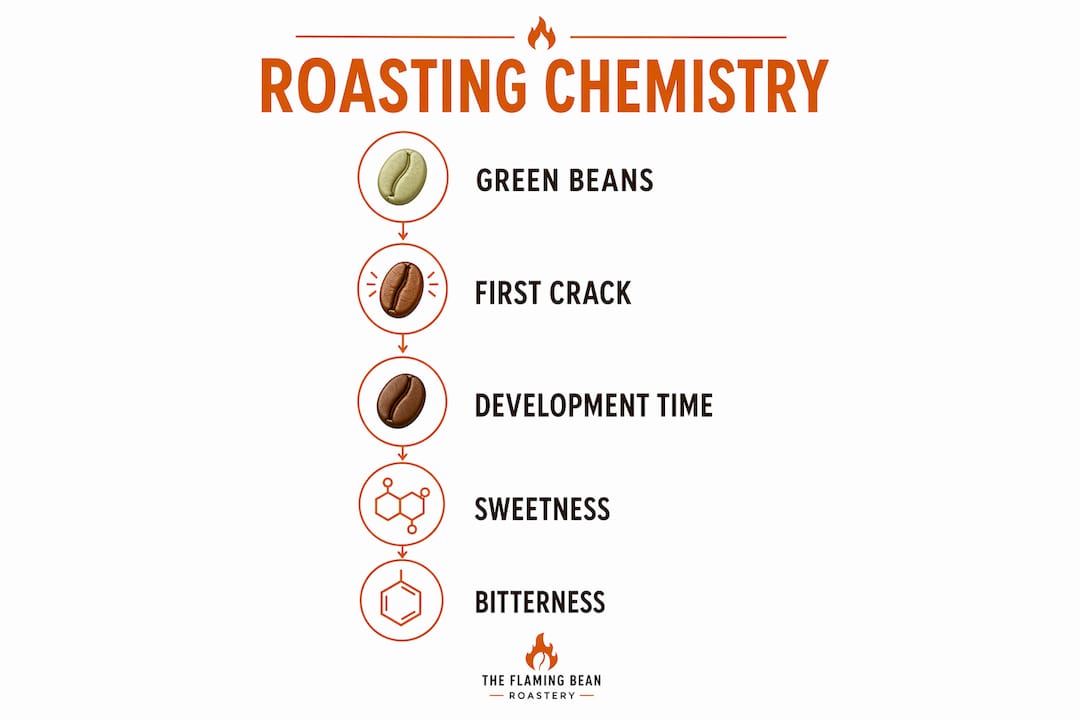 Infographic illustrating coffee roasting chemistry steps