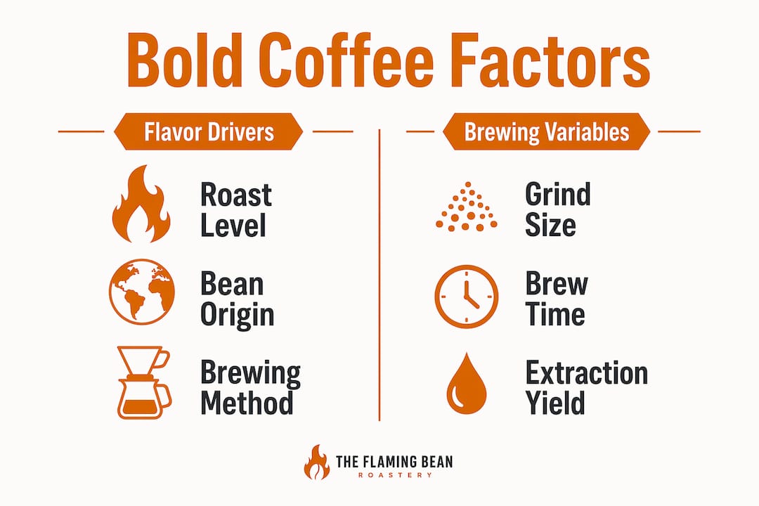 Infographic comparing factors influencing bold coffee flavor