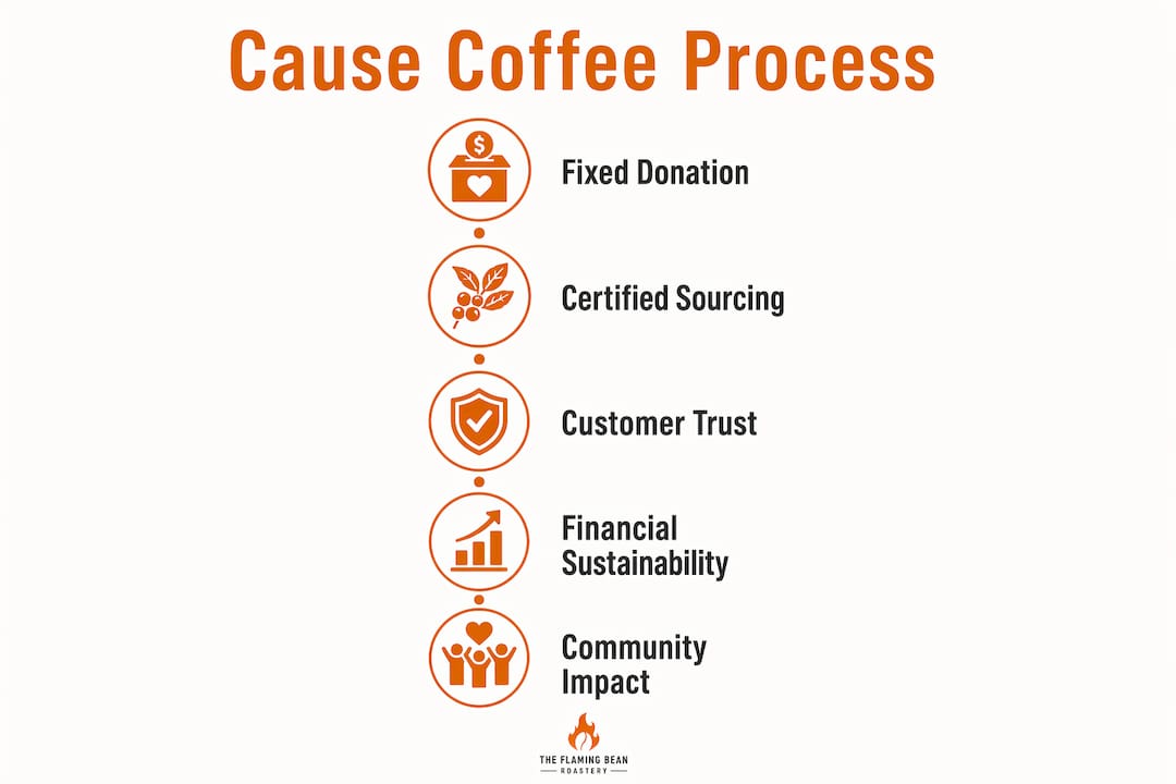 Infographic illustrating cause coffee brand operational steps