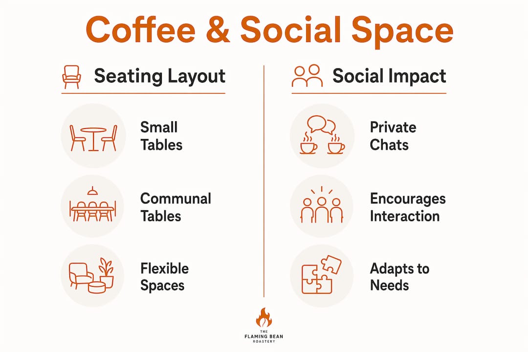 Infographic comparing seating layouts and social impacts