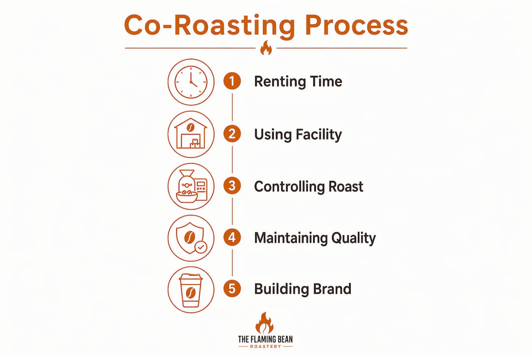 Infographic outlining five key steps in coffee co-roasting process