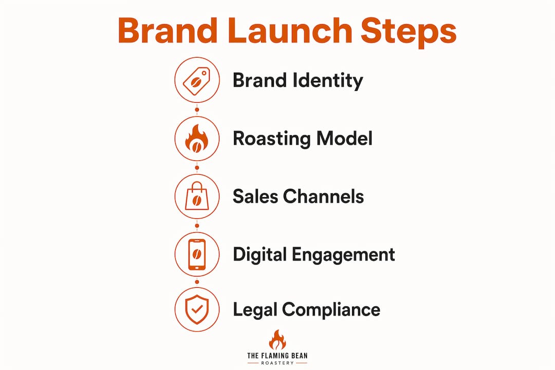 Infographic showing five key steps in coffee brand launch