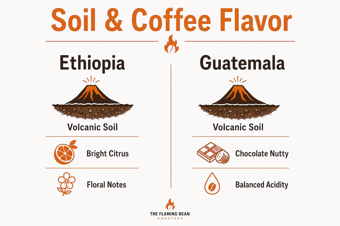 Infographic comparing coffee flavor by soil region