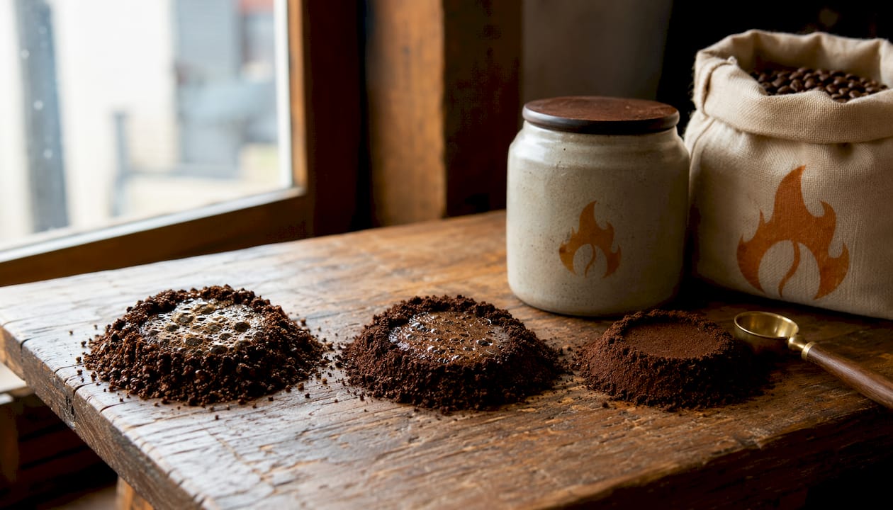 Top view of coffee grind freshness samples