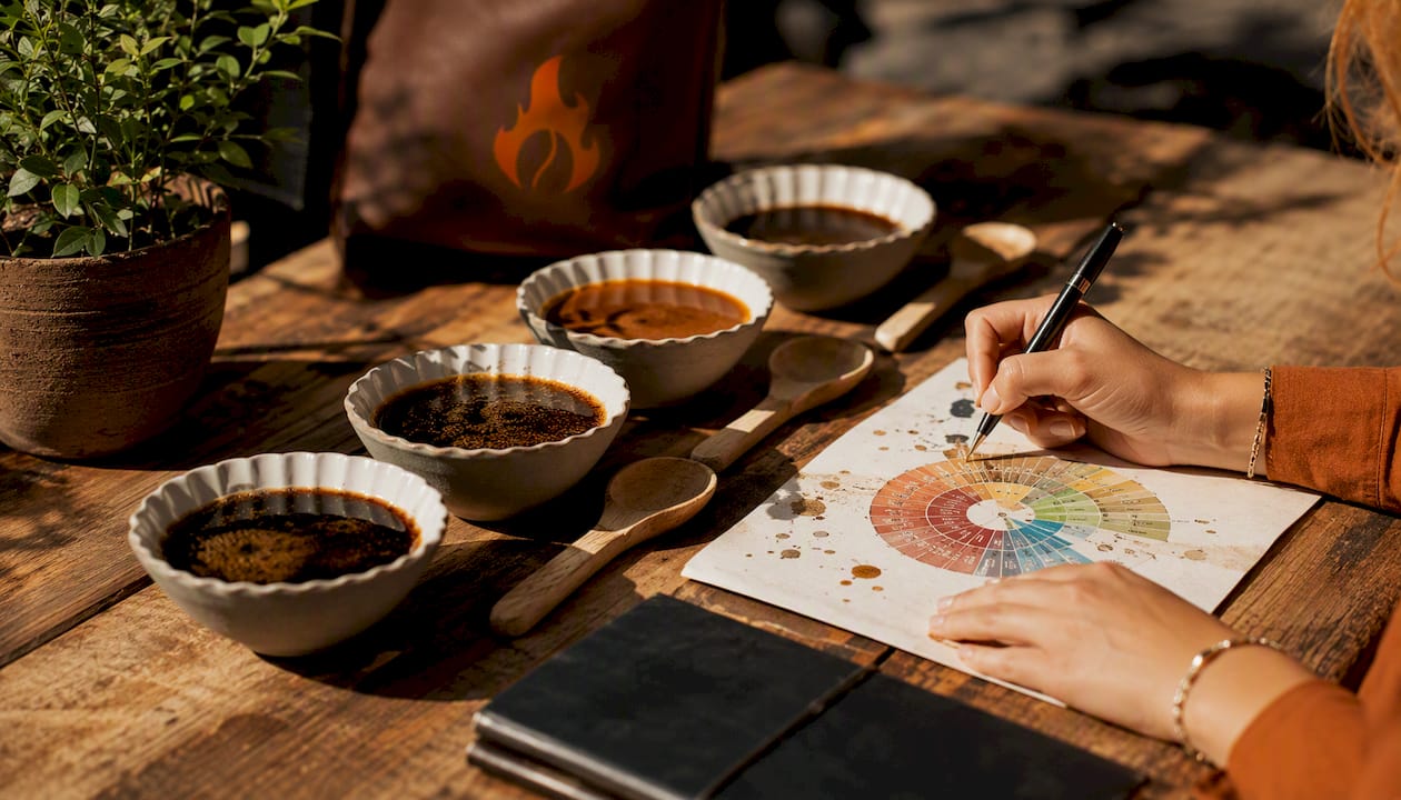 Coffee cups and tasting notes from cupping