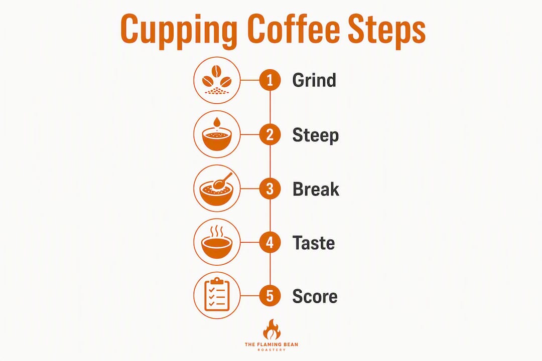 Infographic illustrating coffee cupping steps