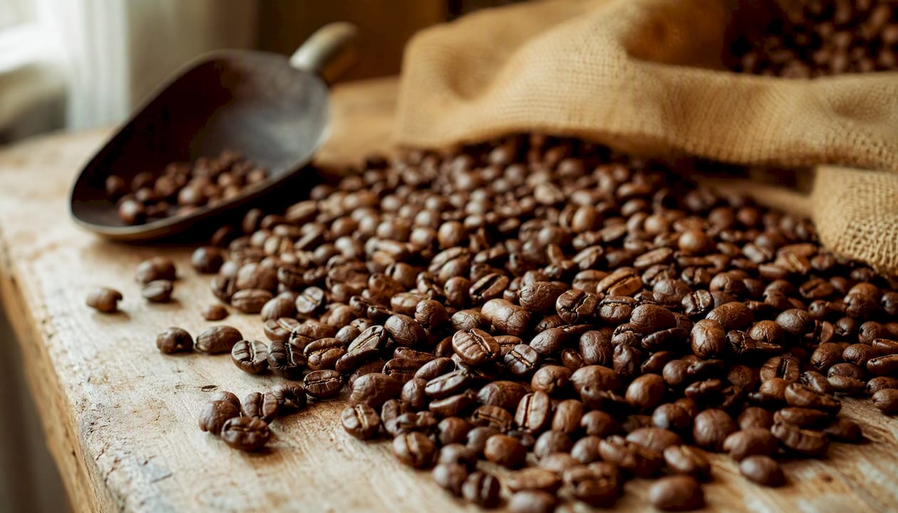 Close-up of fresh roasted coffee beans