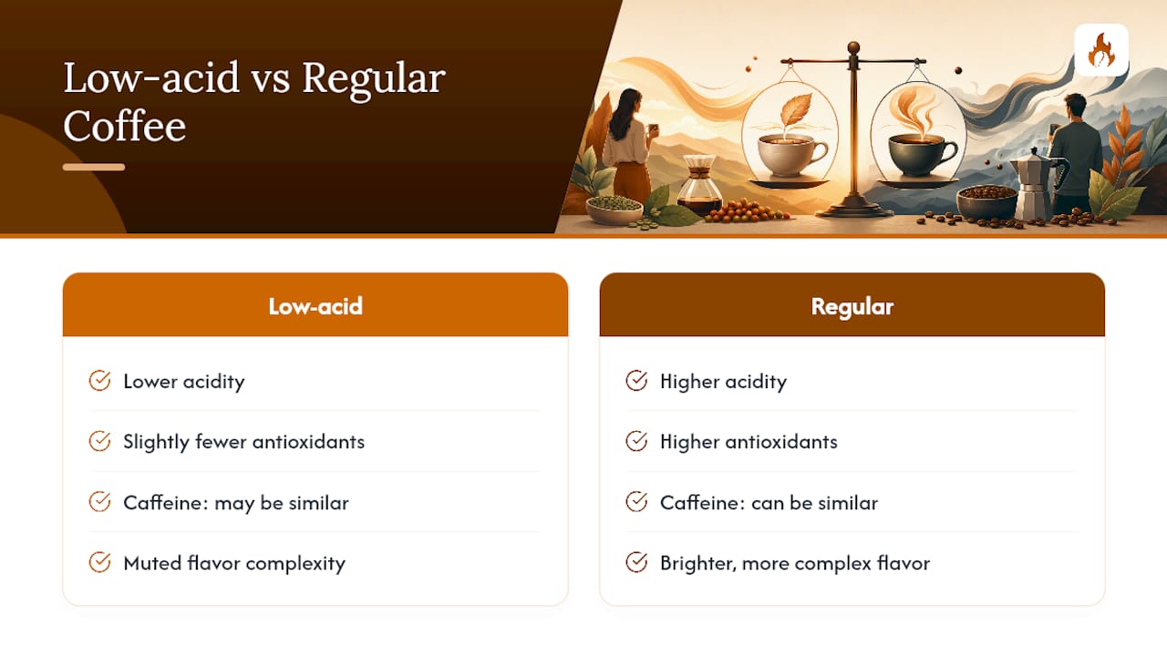 Diagram of coffee acidity and health tradeoffs
