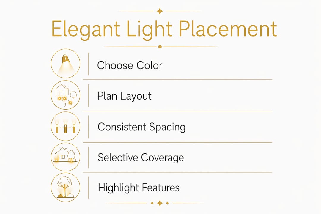 Infographic with steps for elegant Christmas light placement