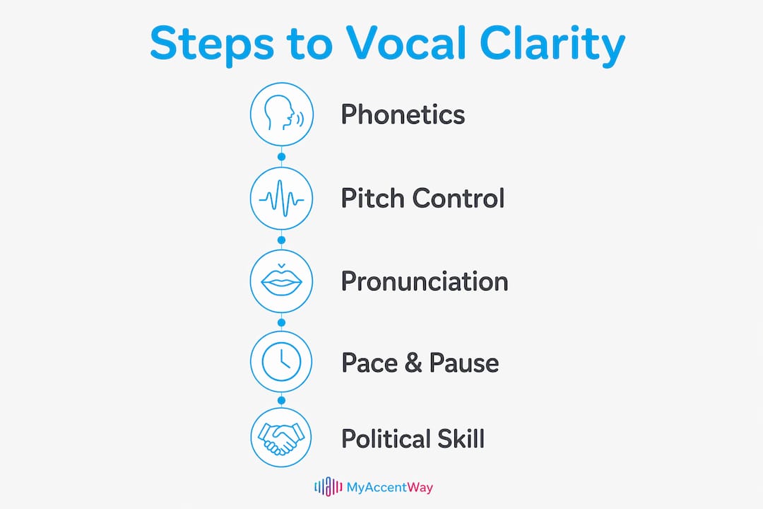 Infographic illustrating steps to vocal clarity and leadership