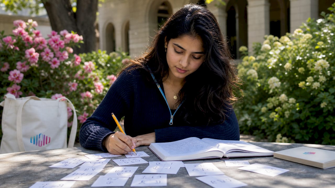Student studying American English phonetics