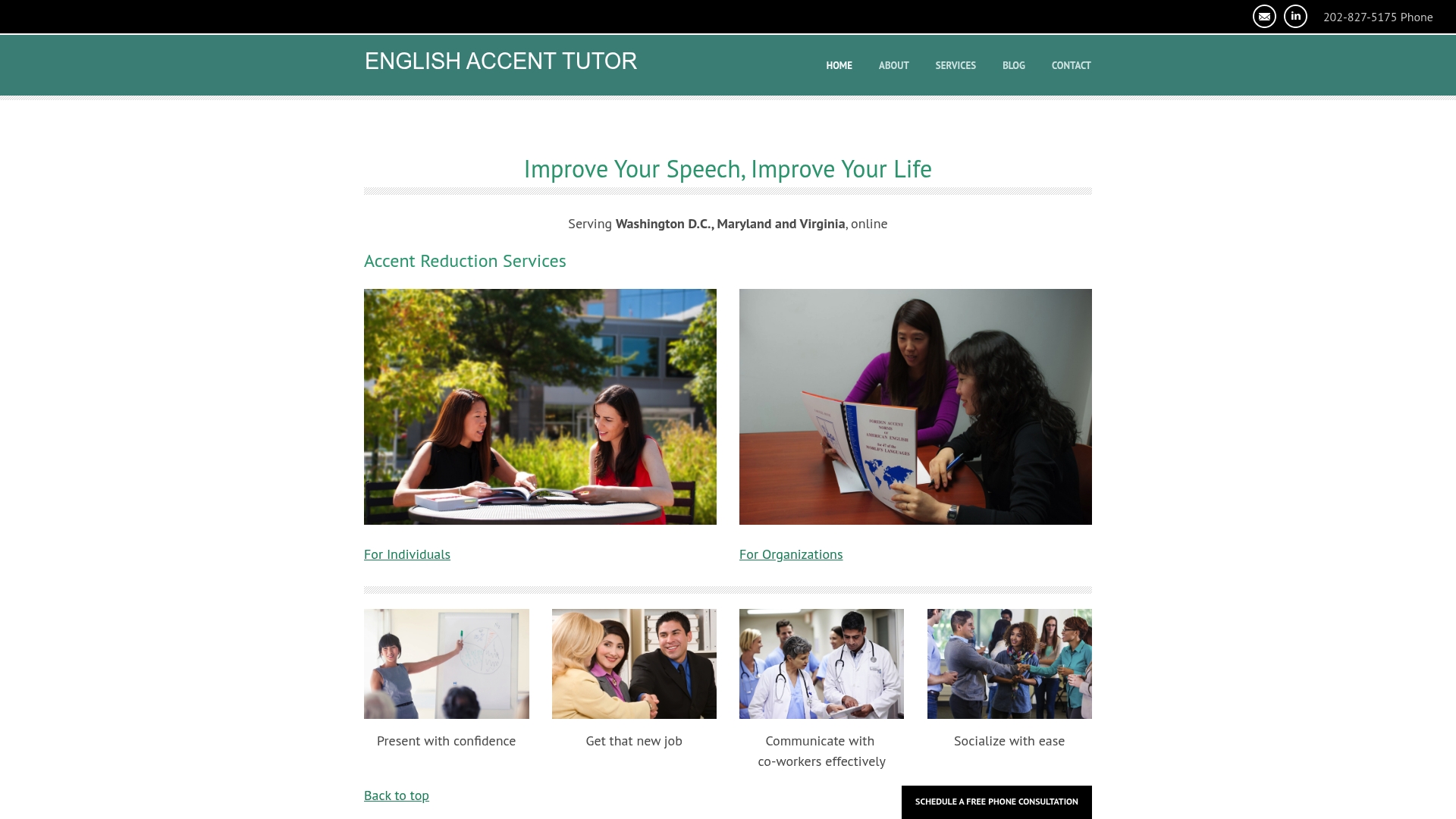 English Accent Tutor coaching website preview