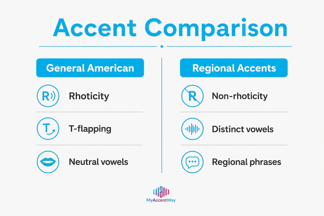 Infographic comparing General American and regional accents