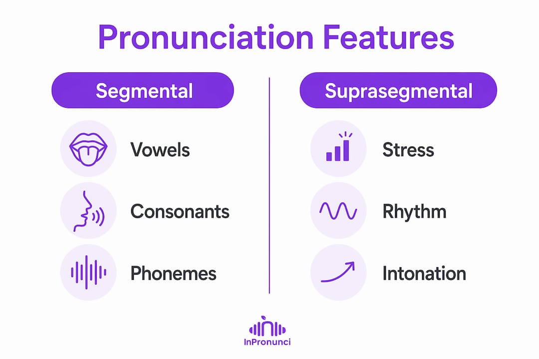 Infographic comparing segmental and suprasegmental pronunciation features