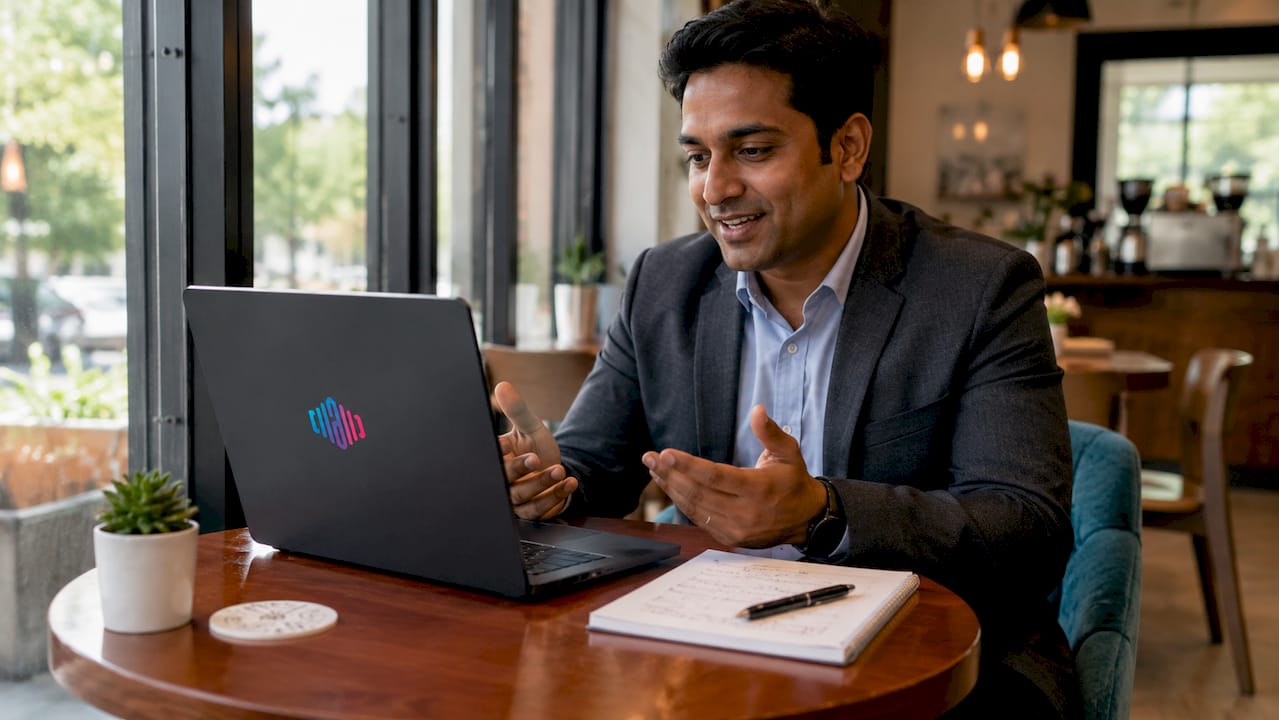 Indian professional practicing American accent training online for clearer workplace English