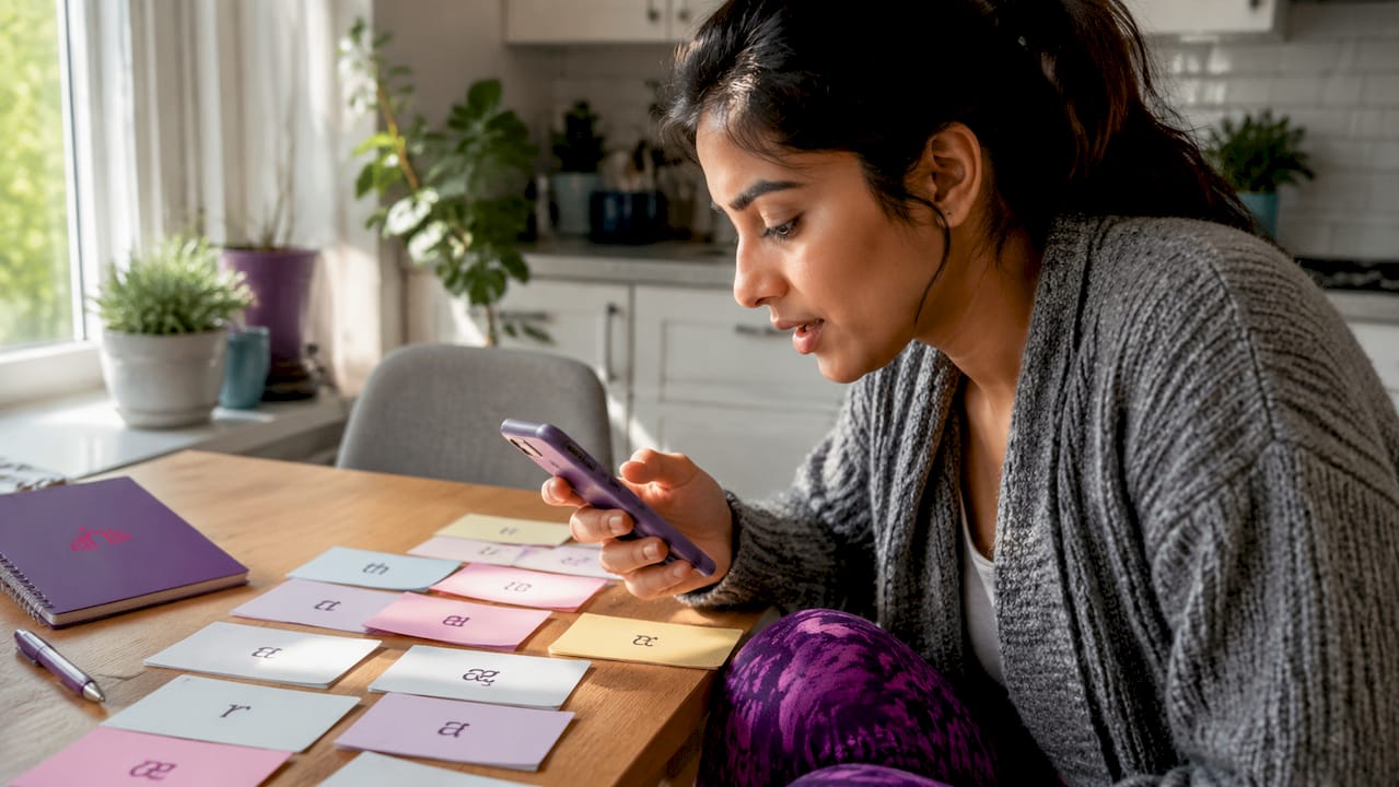 Woman practicing pronunciation with app