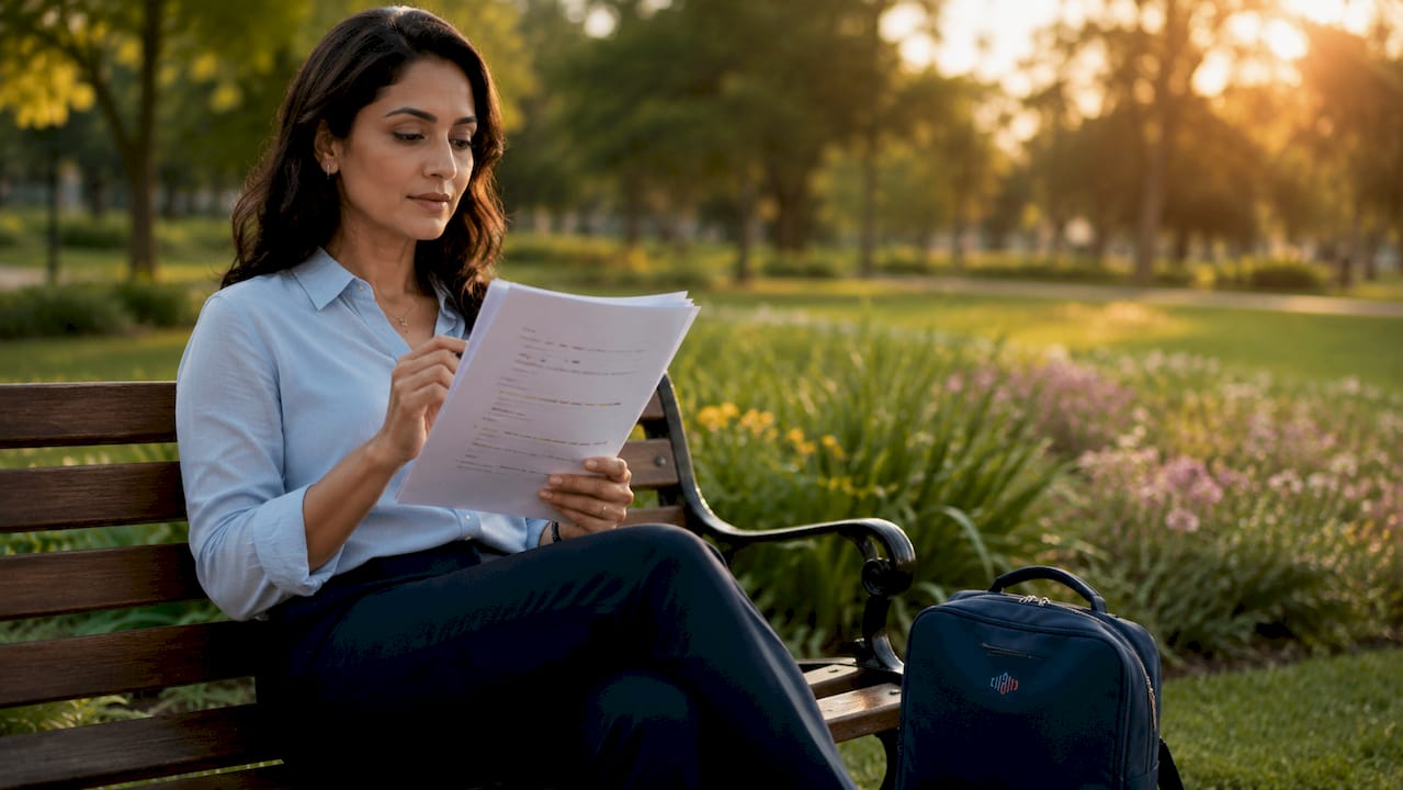 Woman practicing speech with marked scripts