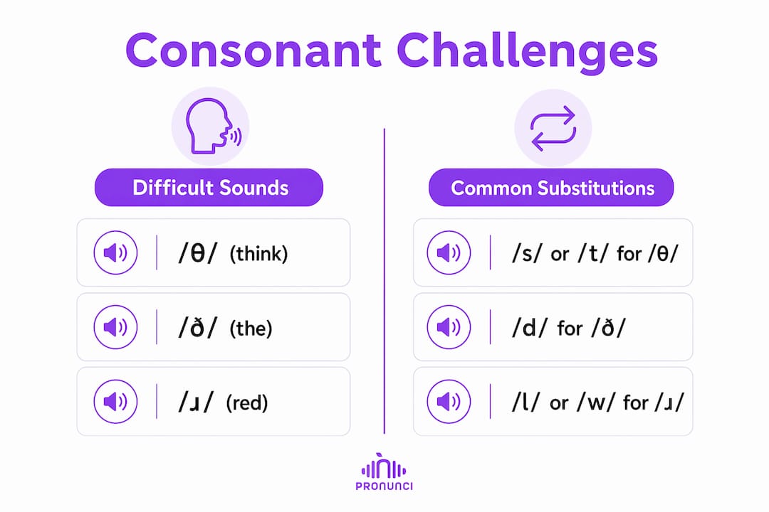 Infographic showing difficult consonants and common substitutions