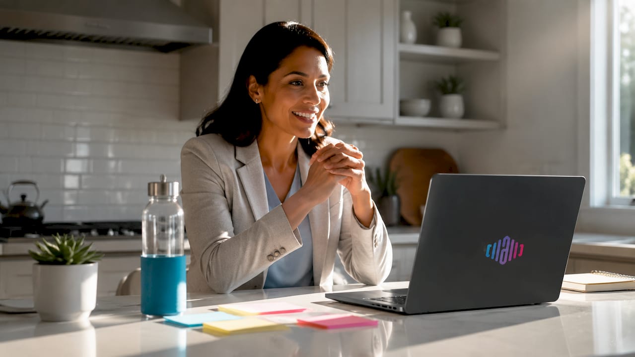 Non-native professional doing online speech practice