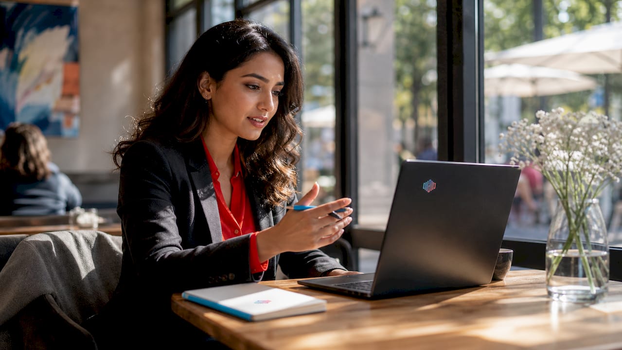 Woman in online accent coaching session