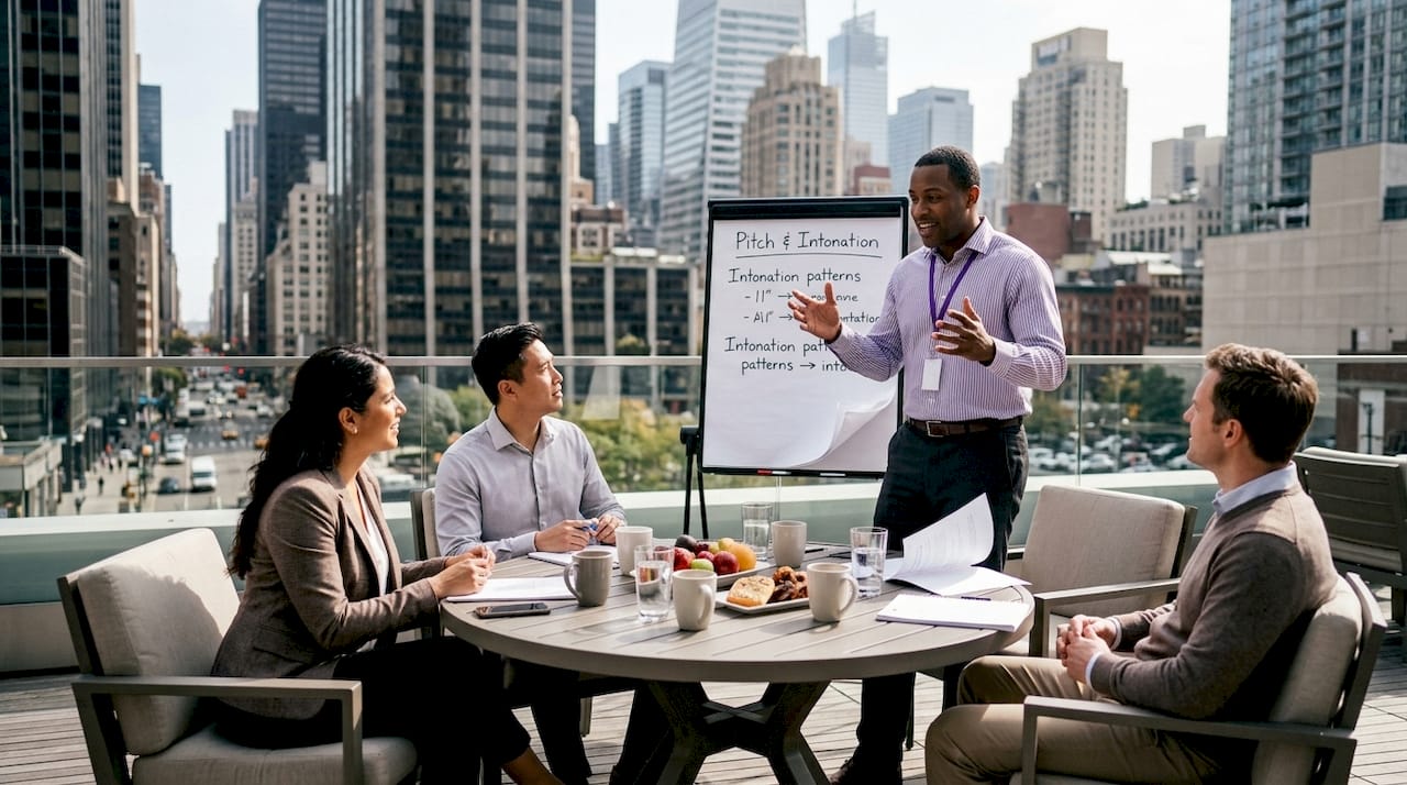 Sales trainer demonstrating pitch patterns