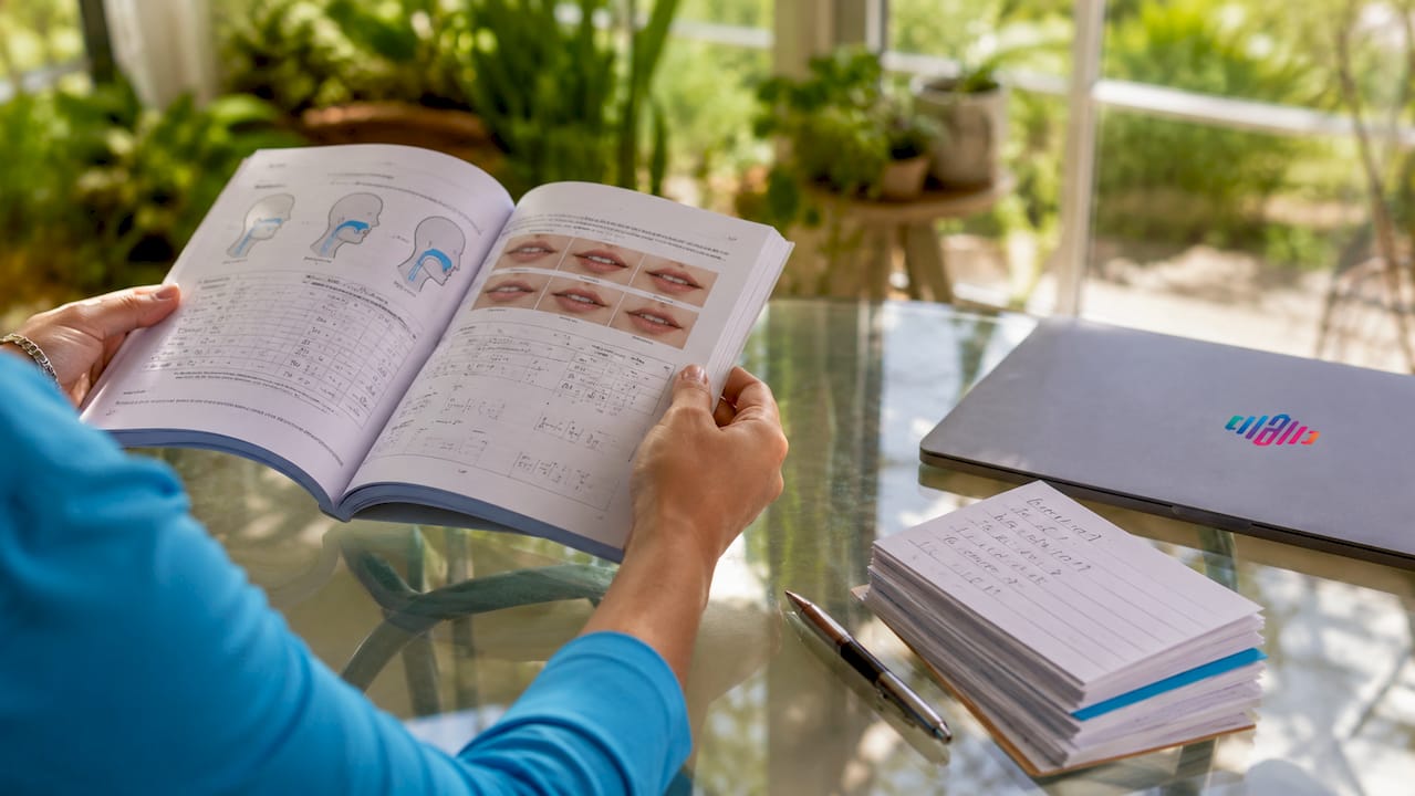 Close-up of clinical pronunciation guide and study tools