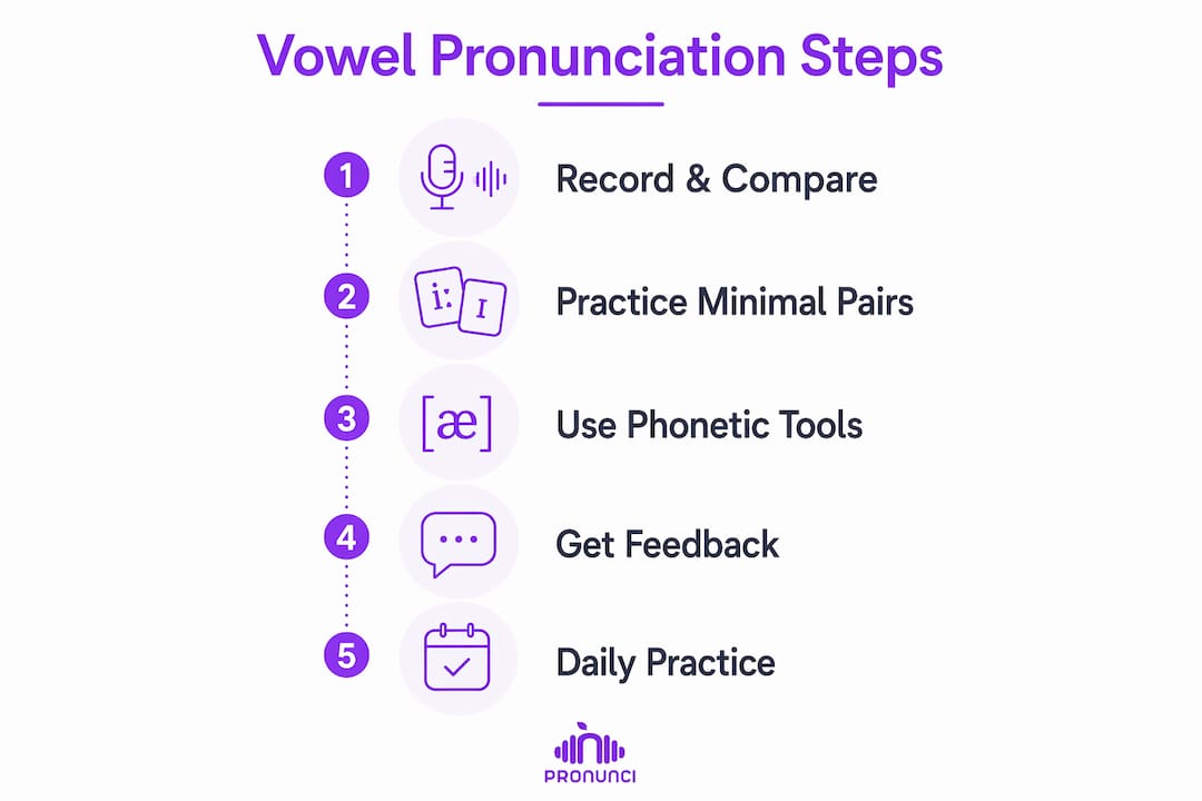 Infographic displaying vowel pronunciation improvement steps