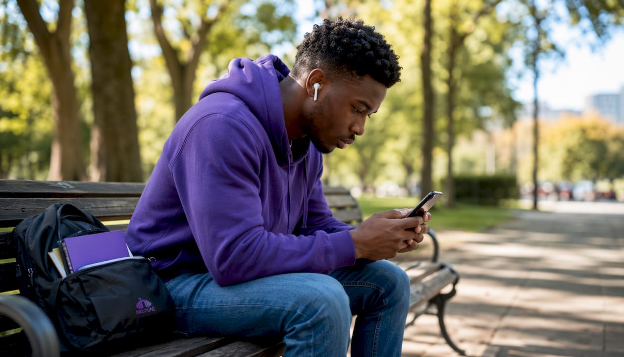 Man reviewing speech self-recording
