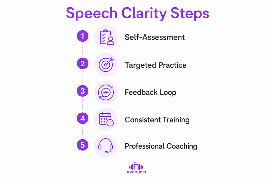 Infographic showing speech clarity training key steps