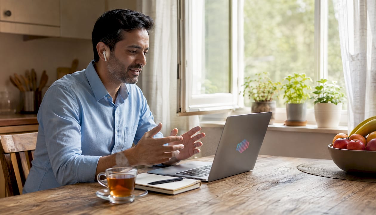 Hands typing on laptop for online coaching session