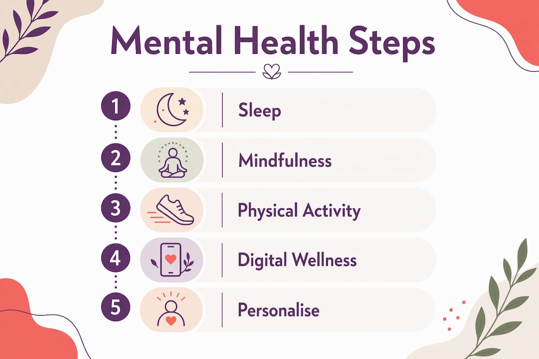 Infographic outlining key mental health routine steps
