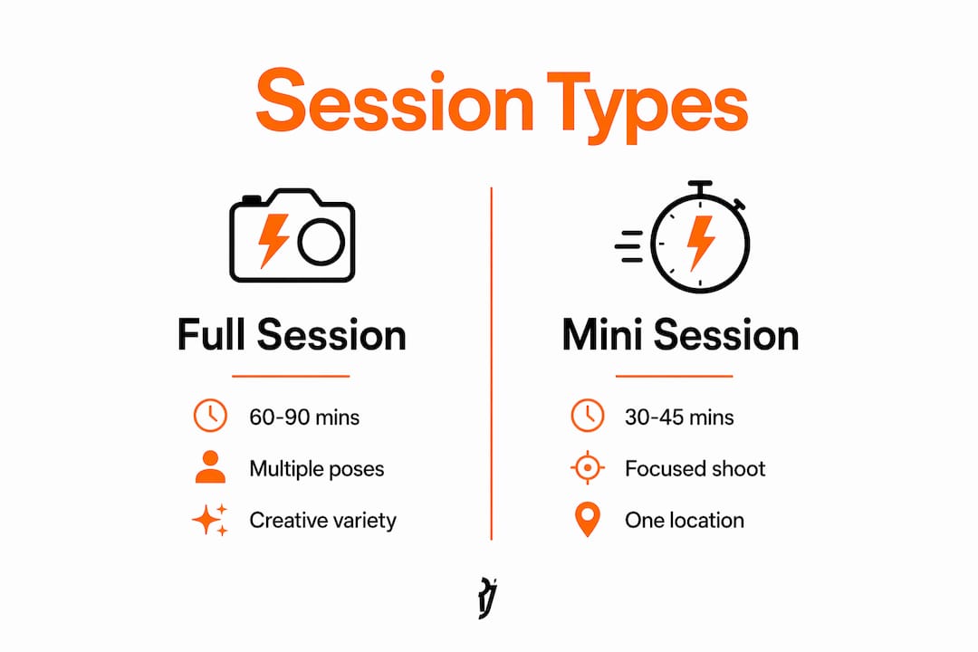 Infographic comparing full and mini family photography sessions