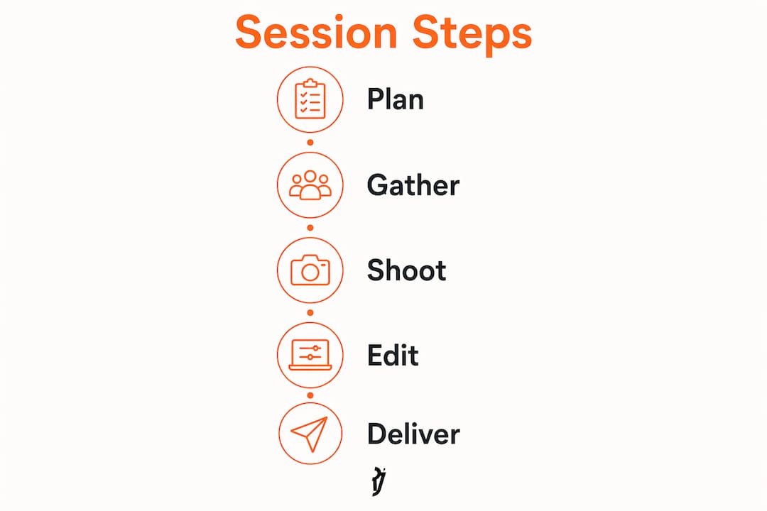 Infographic showing extended family photography session steps