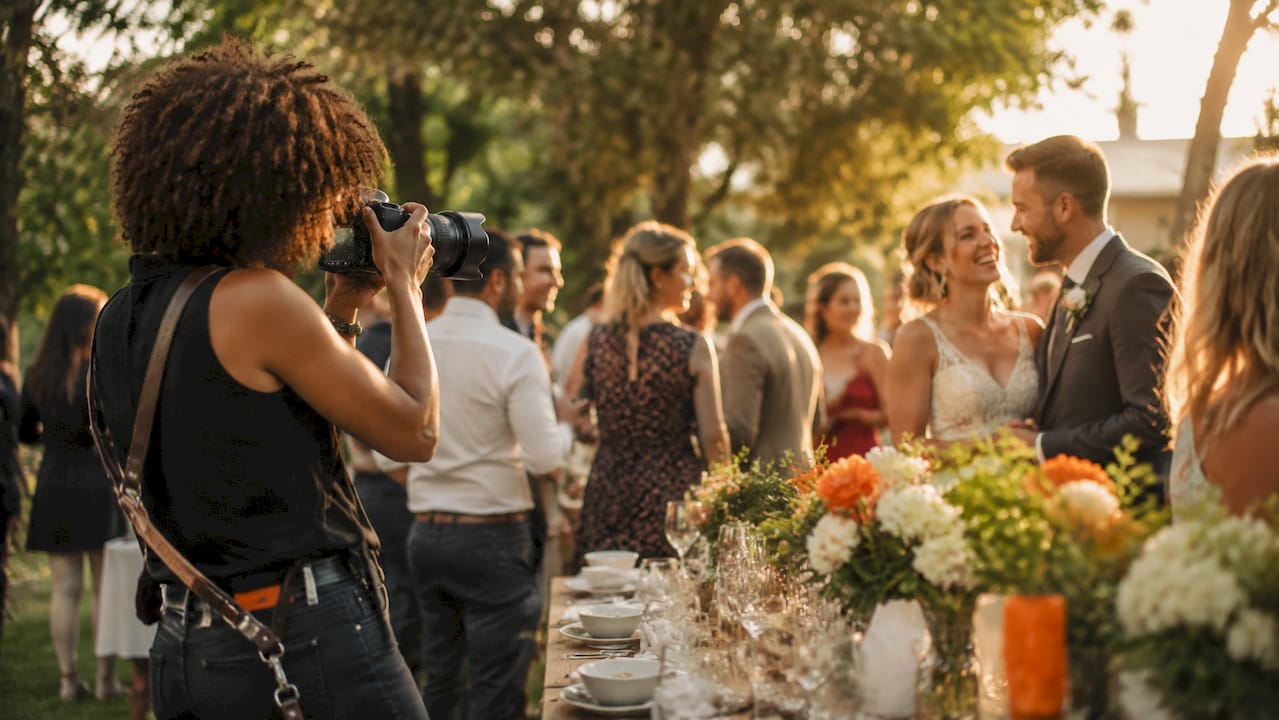 Photographer capturing candid wedding moment
