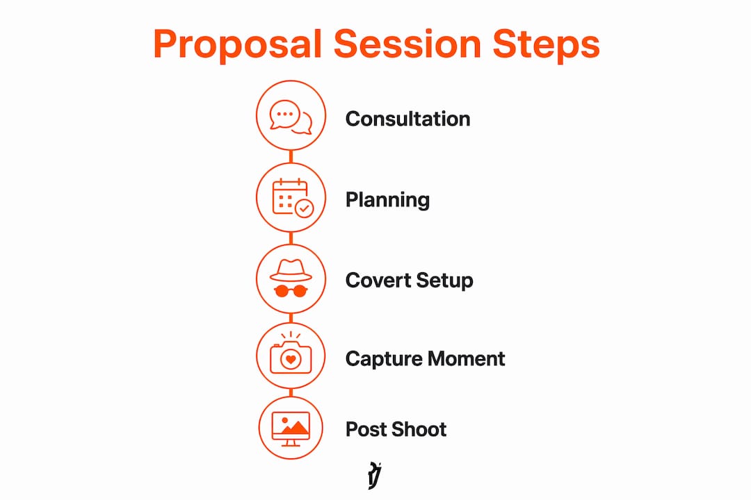 Infographic illustrating steps of a proposal photography session