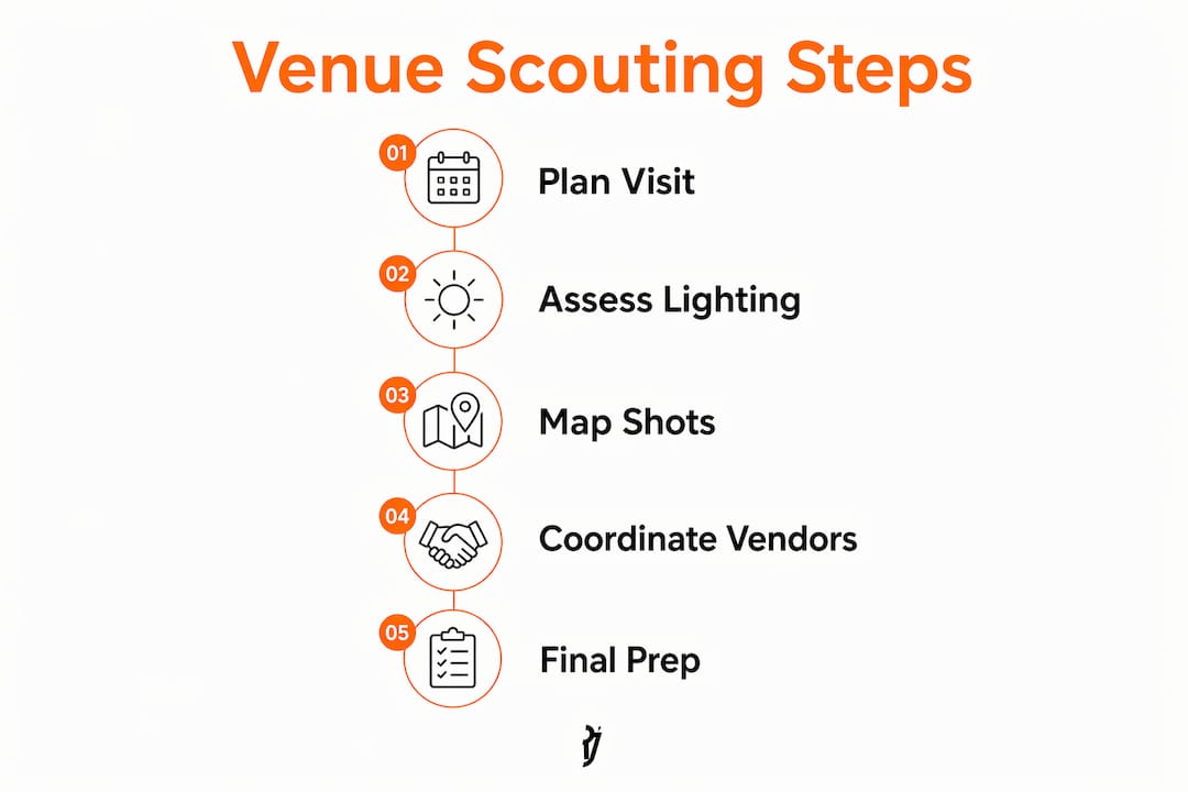Infographic showing five main venue scouting steps