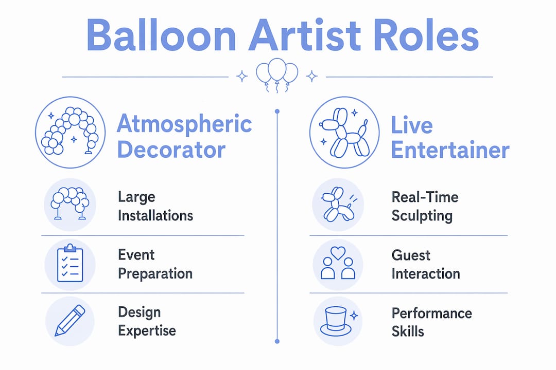What Does a Balloon Artist Do? Roles and Skills Infographic comparing balloon artist roles and skills