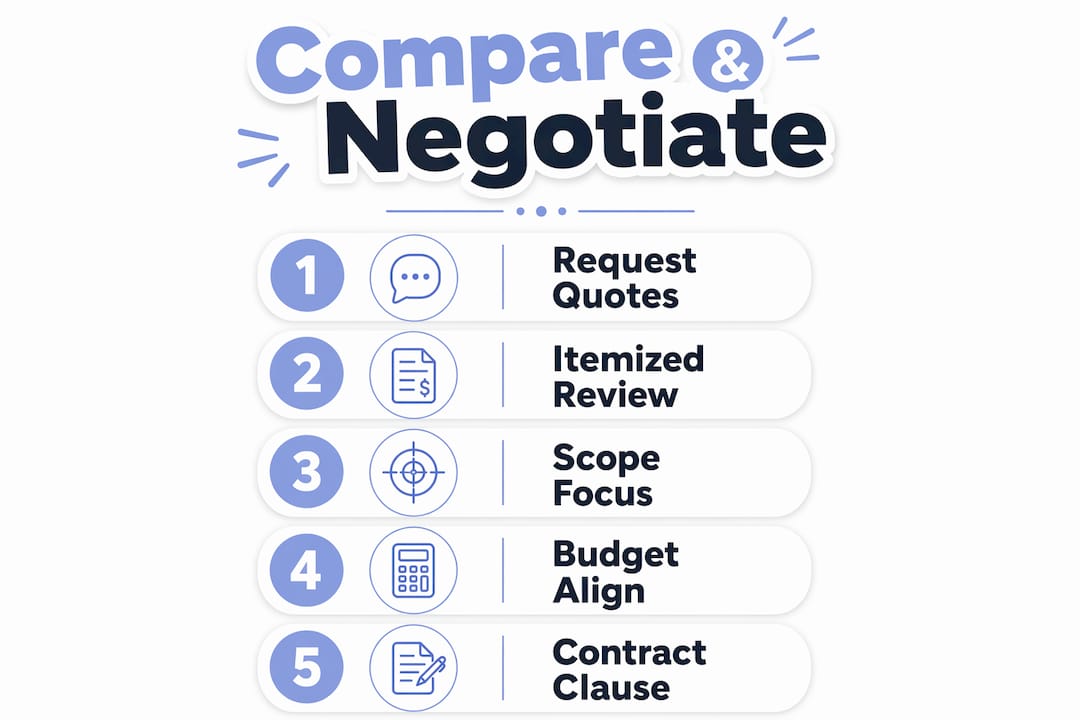 Event Decor Vendor Guide Explained for Planners Infographic showing steps to compare and negotiate vendor quotes
