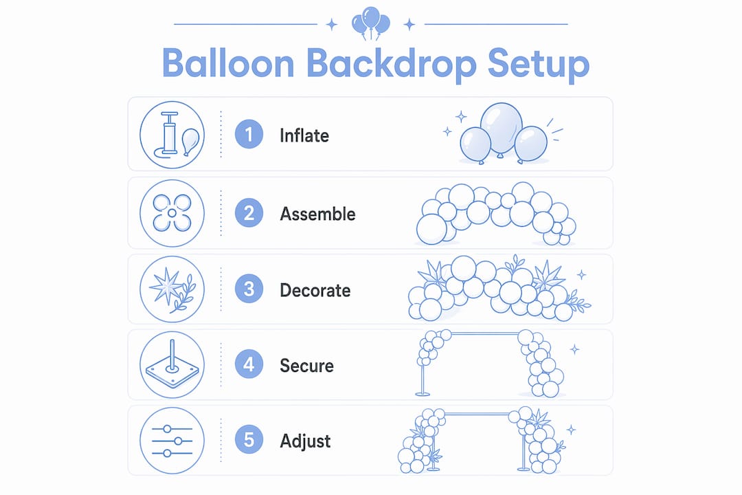 Infographic showing balloon backdrop setup steps