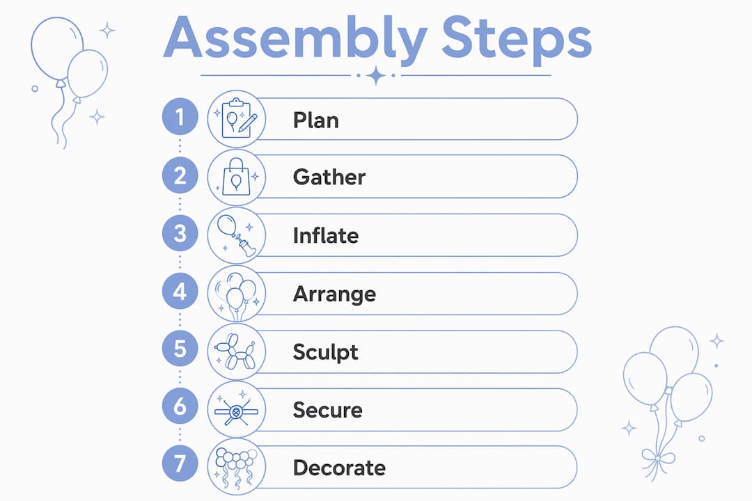 Organic Balloon Arch Planning: A Step-by-Step Event Guide Step-by-step infographic for balloon arch assembly
