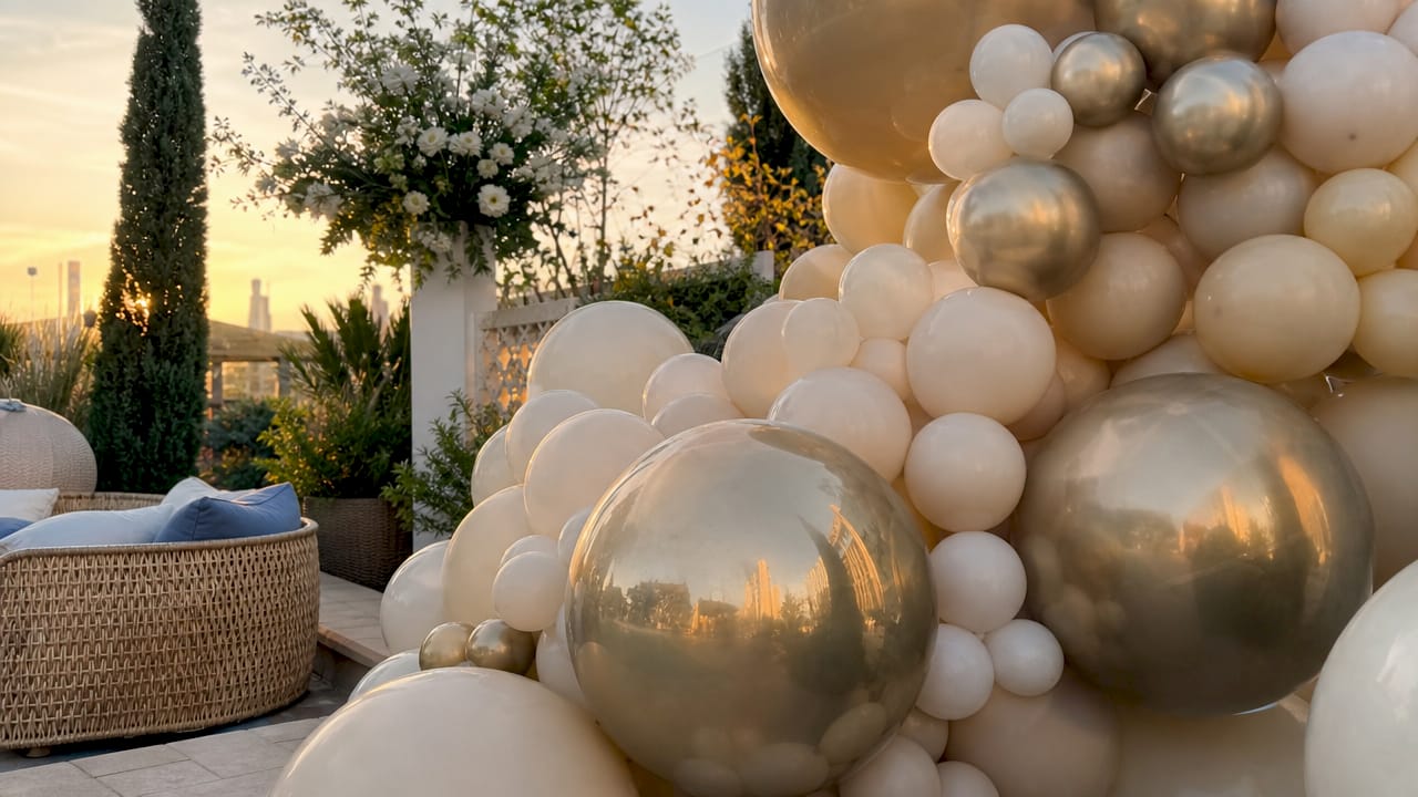 Wedding Reception Balloon Decor: Your 2026 Style Guide Close-up of varied balloon finishes for weddings