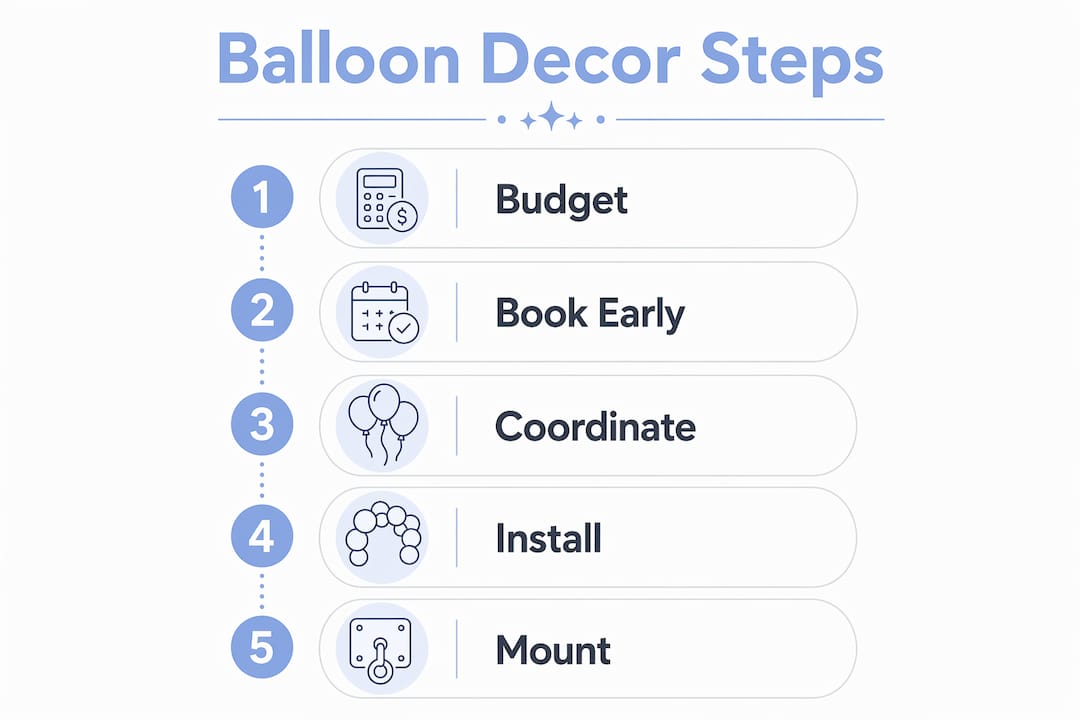 Wedding Reception Balloon Decor: Your 2026 Style Guide Infographic showing step-by-step wedding balloon decor process
