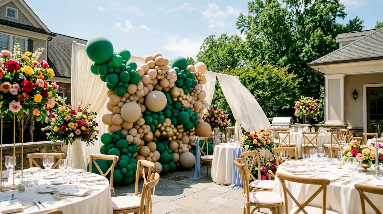Luxury Balloon Decor in and Metro Atlanta GA: Your 2026 Guide Close-up of elegant balloon wall installation with florals