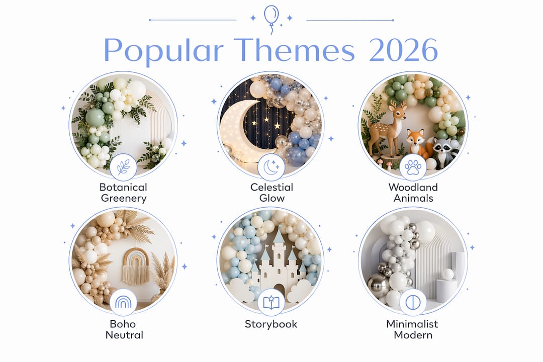 What Is a Themed Baby Shower in Atlanta? Your 2026 Planning Guide Infographic listing popular baby shower themes in 2026