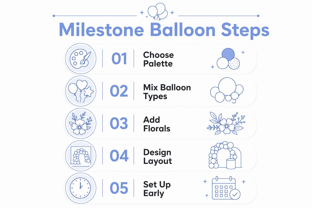 Baby Shower Milestone Balloon Ideas in Atlanta for 2026 Infographic showing steps for baby shower milestone balloon ideas