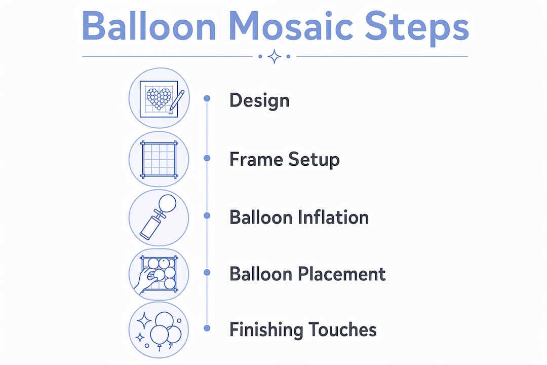 What Is Balloon Mosaic Design? Your 2026 Creative Guide Infographic showing balloon mosaic creation steps