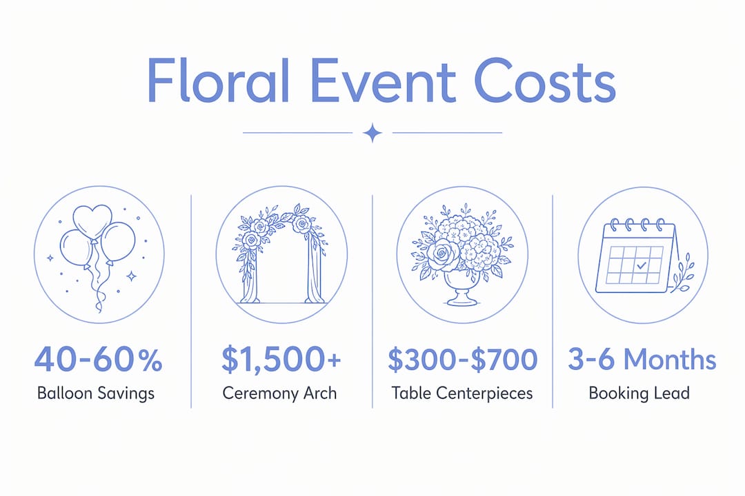 Luxury Flower Arrangements for Atlanta Events: 2026 Guide Infographic showing luxury floral event cost factors and timelines