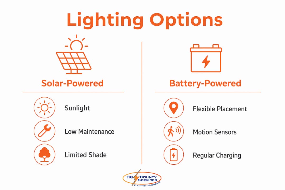 Infographic comparing solar and battery powered outdoor lights