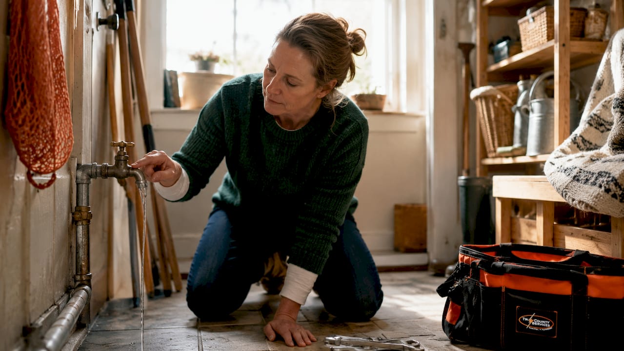 Woman testing faucet flow for frozen pipes