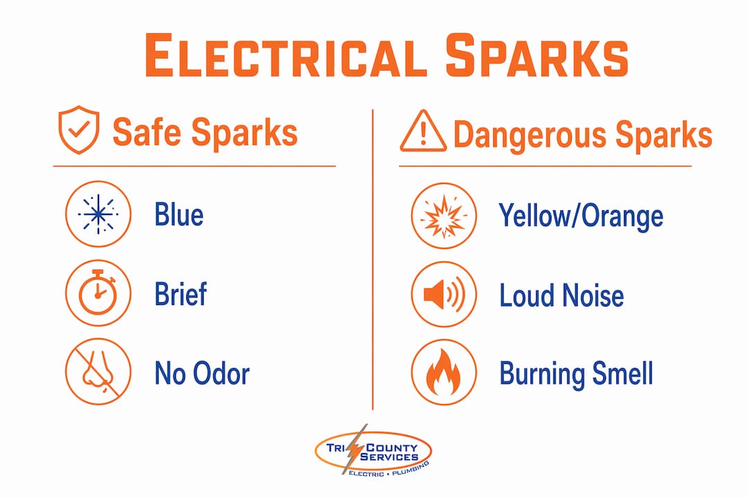 Infographic comparing safe and dangerous electrical sparks